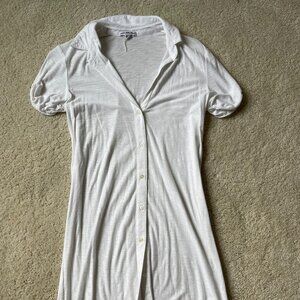 James Perse White Button Down Dress Cotton Modal Blend S/XS